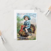 Vintager Junge reiten auf türkischem Erntedank Gru Karte (Vorderseite/Rückseite Beispiel)