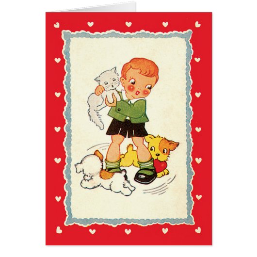 Vintager Junge Rette ein Kätzchen von Racing Welpe (Vorne)