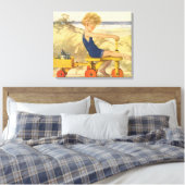 Vintager Junge spielt am Strand mit Sandspielzeug Leinwanddruck (Insitu (Schlafzimmer))