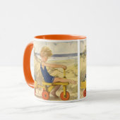 Vintager Junge spielt am Strand mit Sandspielzeug Tasse (Vorderseite Links)