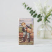 Vintager Junge und Hühner Visitenkarte (Stehend Vorderseite)