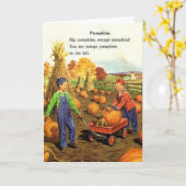 Vintager Junge und Mädchen mit Pumpkins Karte (Gelbe Blume)