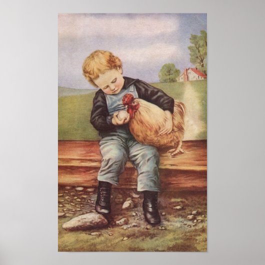 Vintager Junge und sein Hähnchen Poster (Vorne)