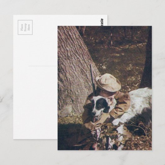 Vintager Junge und sein Jagdhund Postkarte (Vorne/Hinten)