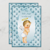 Vintager Jungen-Engels-blaue Rosen-Baby-Dusche Einladung (Vorne/Hinten)
