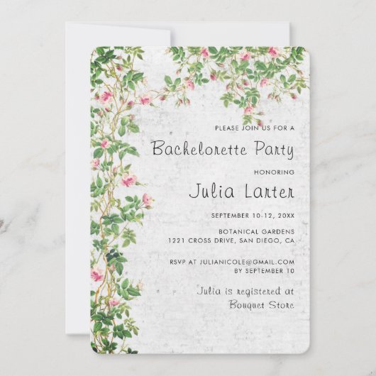 Vintager Junggeselinnen-Abschied der Rosenwand Einladung (Vorderseite)