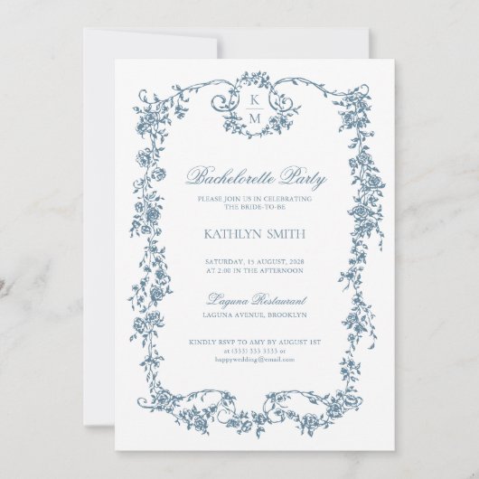 Vintager Junggeselinnen-Abschied mit dunkelblauem  Einladung (Vorderseite)