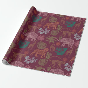 Vintager Jungle Safari Pink Geschenkpapier