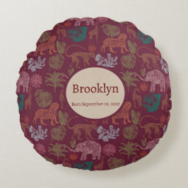 Vintager Jungle Safari Pink Rundes Kissen