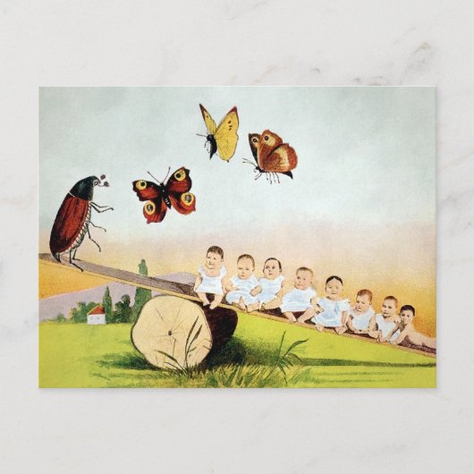 Vintager Käfer Babies Seesaw Postcard Postkarte (Vorderseite)