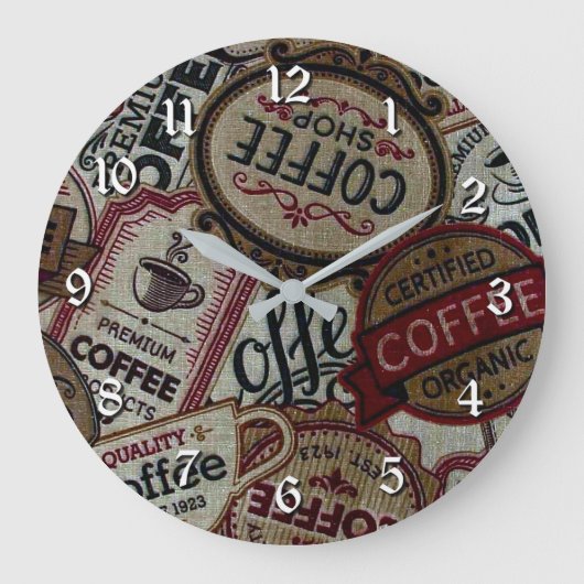 Vintager Kaffee beschriftet Wand-Uhr Große Wanduhr (Vorderseite)