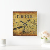 Vintager Kaffee-Cup Quadratische Wanduhr (Zuhause)