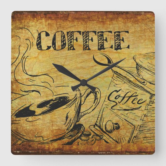 Vintager Kaffee-Cup Quadratische Wanduhr (Vorderseite)