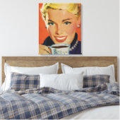 Vintager Kaffee, glückliche Frau mit Retro Coffee  Leinwanddruck (Insitu (Schlafzimmer))