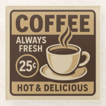 Vintager Kaffee-Shop Glas-Untersetzer