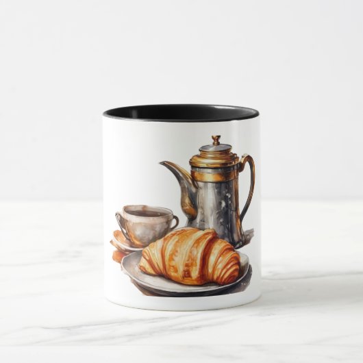 Vintager Kaffee und Croissant Tasse (Zentrum)