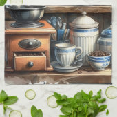 Vintager Kaffeebecher Töpfchen blau Geschirrtuch (Gefaltet)