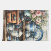 Vintager Kaffeebecher Töpfchen blau Geschirrtuch (Horizontal)