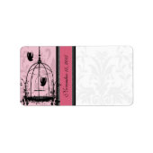 Vintager Käfig Rosa Vogel und schwarze Damasketpun Adressaufkleber (Vorne)