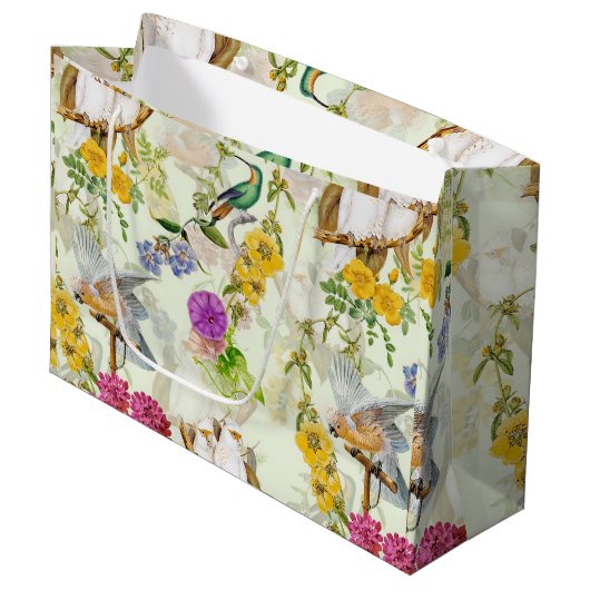 Vintager Kakadu-Dschungel 3 Große Geschenktüte (Vorderseite Schrägansicht)