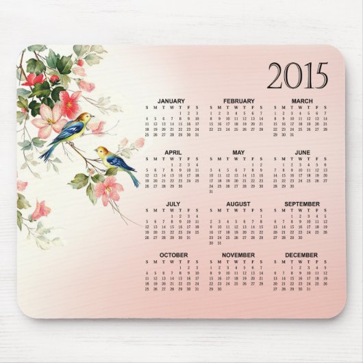Vintager Kalender der Liebe-Vogel-2015 erröten Mousepad (Vorne)
