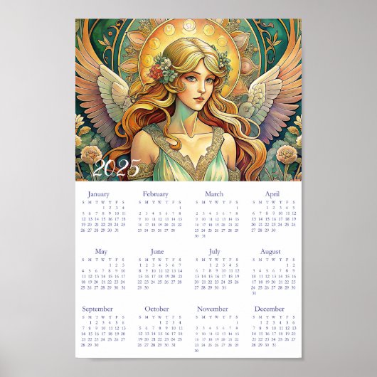 Vintager Kalender Engel Art Deco 2025. Poster (Vorne)