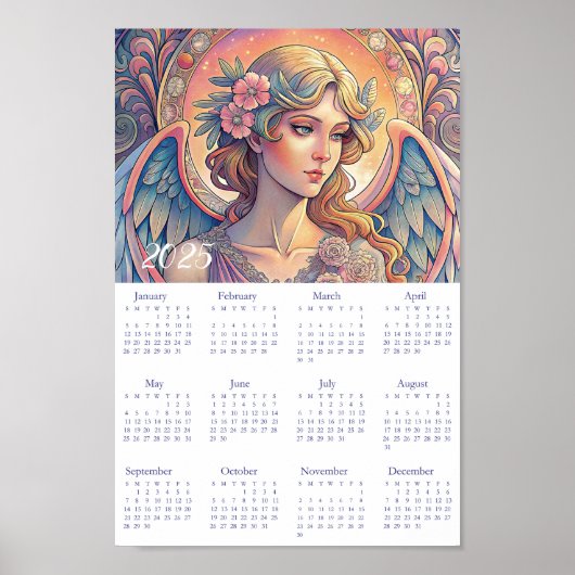 Vintager Kalender Engel Art Deco 2025. Poster (Vorne)