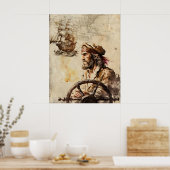 Vintager Kapitän und Schiff Poster (Küche)