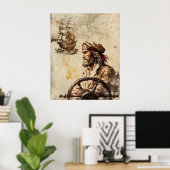 Vintager Kapitän und Schiff Poster (Heimbüro)