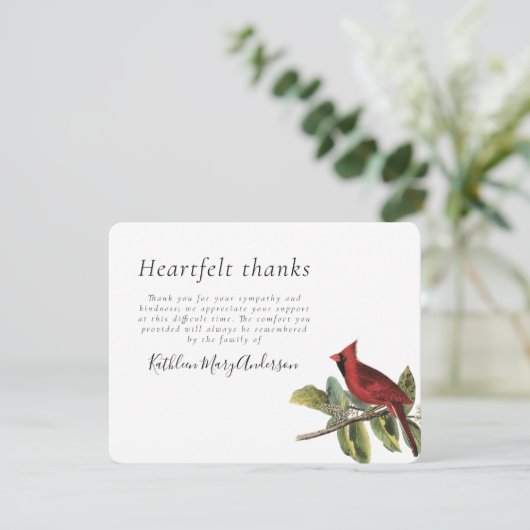 Vintager Kardinal Beerdigung Dankeskarte (Stehend Vorderseite)