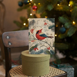 Vintager Kardinal Bird Berries Weihnachten
