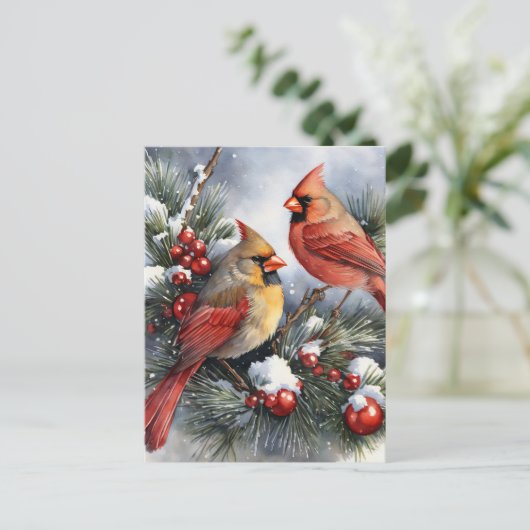 Vintager Kardinal Birds Weihnachtsfamilie Foto Postkarte (Stehend Vorderseite)