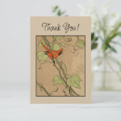 Vintager Kardinal Roter Vogel auf einer Zweigniede Dankeskarte (Stehend Vorderseite)