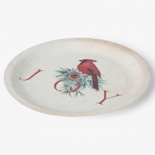 Vintager Kardinal Weihnachtsfeiertag Pappteller (Schrägansicht)