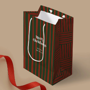 Vintager Karierter Roter Streifen Frohe Weihnachte Mittlere Geschenktüte