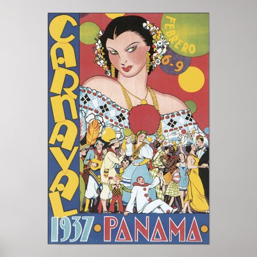 Vintager Karneval 1937 Panama Reiseplakat Poster (Vorne)