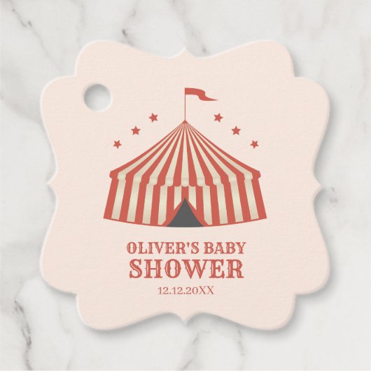 Vintager Karneval Circus Big Top Baby Dusche Geschenkanhänger (Vorderseite)