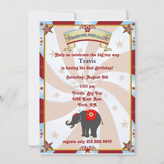 Vintager Karneval oder Zirkus Einladung (Vorderseite)