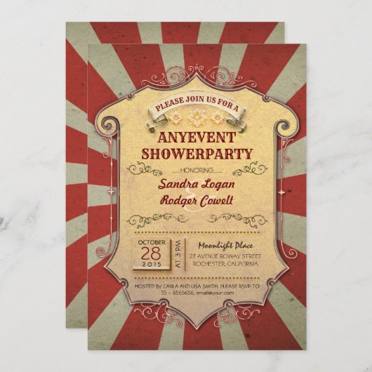 Vintager Karneval Party oder Dusche Einladungen (Vorne/Hinten)