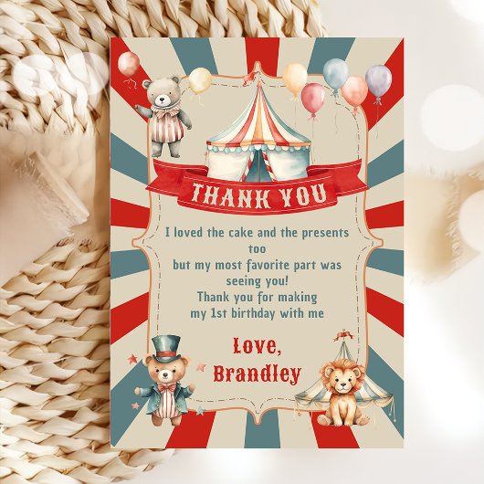 Vintager Karnevalskreis & Tiere Geburtstag Dankeskarte