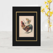Vintager Kartenjunge auf Rooster Karte (Gelbe Blume)