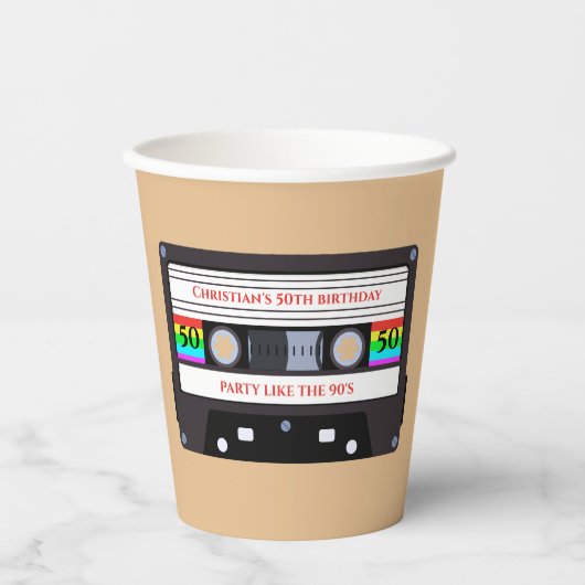 Vintager KassettenGeburtstag Pappbecher (Vorderseite)