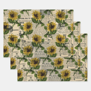 Vintager Katalog und Sonnenblumen Geschenkpapier Set