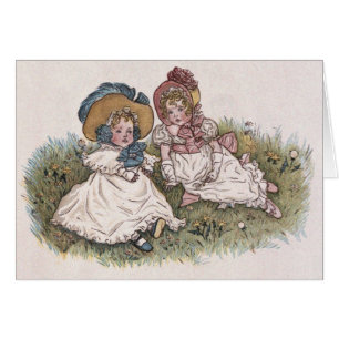 Vintager Kate Greenaway 2 kleine Mädchen