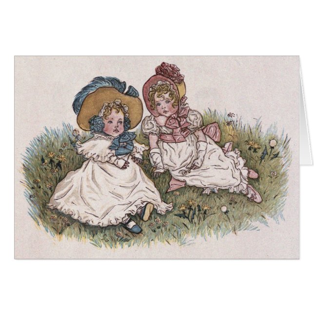 Vintager Kate Greenaway 2 kleine Mädchen (Vorderseite (Horizontal))