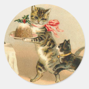 Vintager Kätzchen-Weihnachtsaufkleber Runder Aufkleber