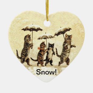 Vintager Katzen-Regenschirm-Schnee Keramikornament