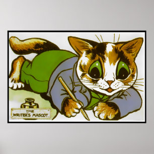 Vintager Katzen-Verfasser-Maskottchen-Plakat-Druck Poster