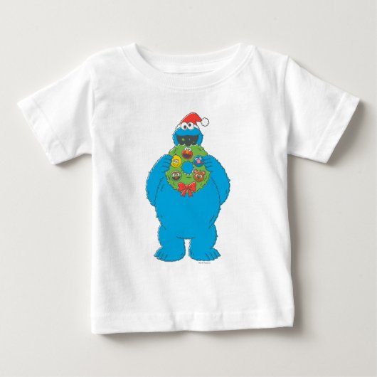 Vintager Keksmonster Weihnachtskranz Baby T-shirt (Vorderseite)