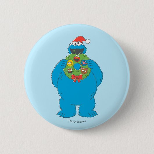 Vintager Keksmonster Weihnachtskranz Button (Vorderseite)